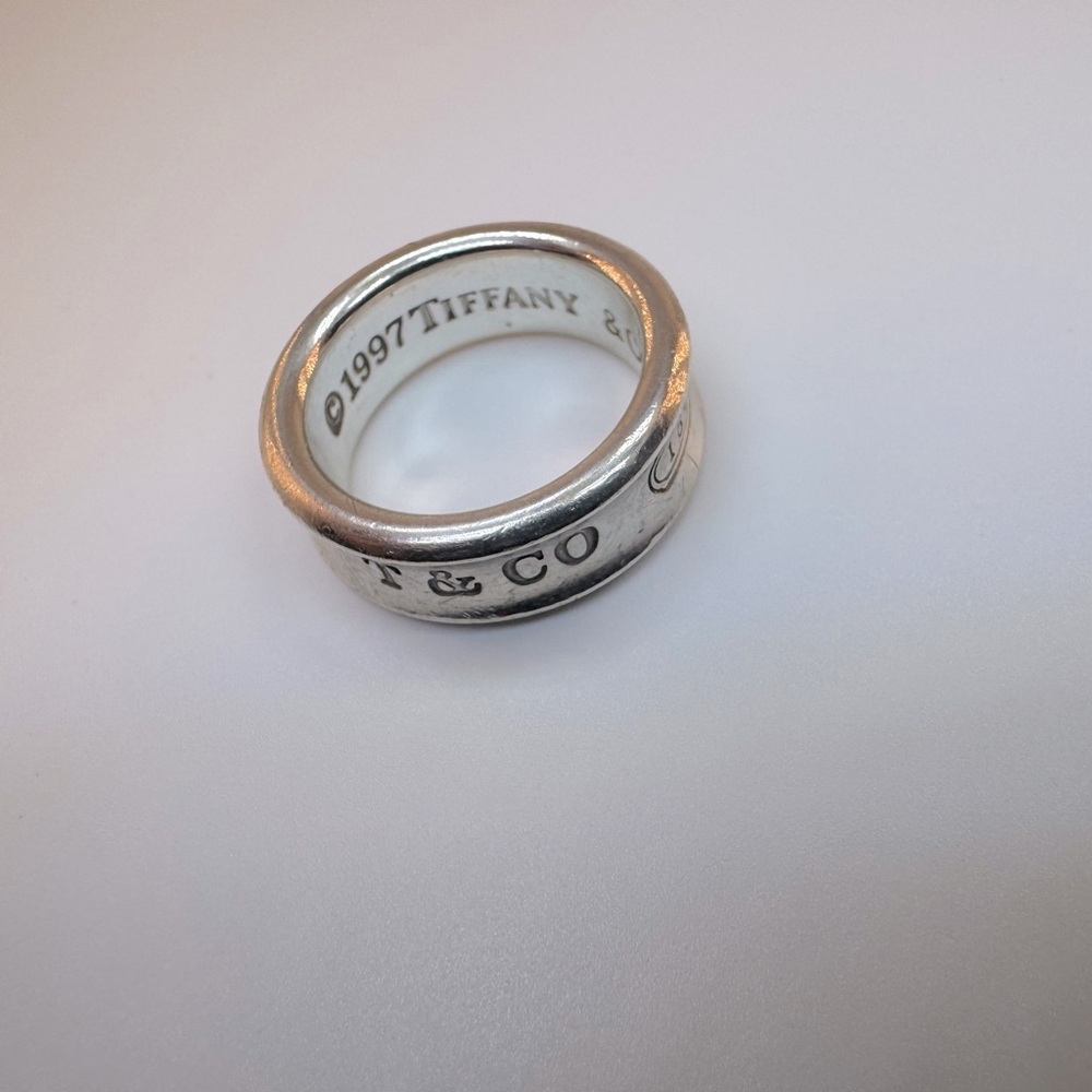 Tiffany & Co Ring Tiffany & Co 1837 Ring Silver SZ 5 Wide Band 1997 w Pouch - Picture 4 of 10